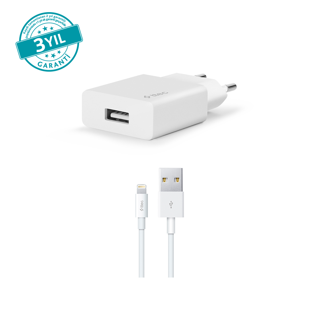 TTEC SmartCharger 2.1A Seyahat Şarj Aleti + Lightning Kablo